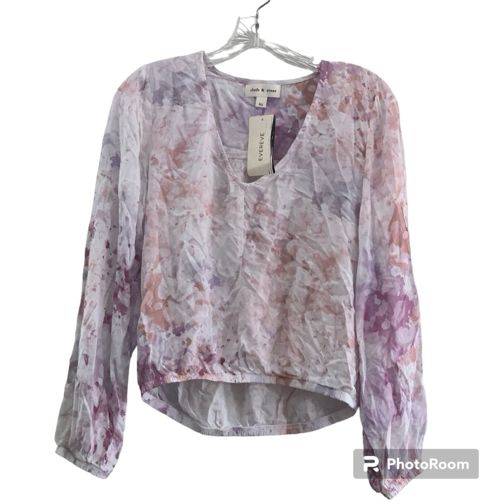 Cloth & Stone Tie Dye Shirt Blouse Long Sleeve V Neck Elastic Hems Size XS NWT